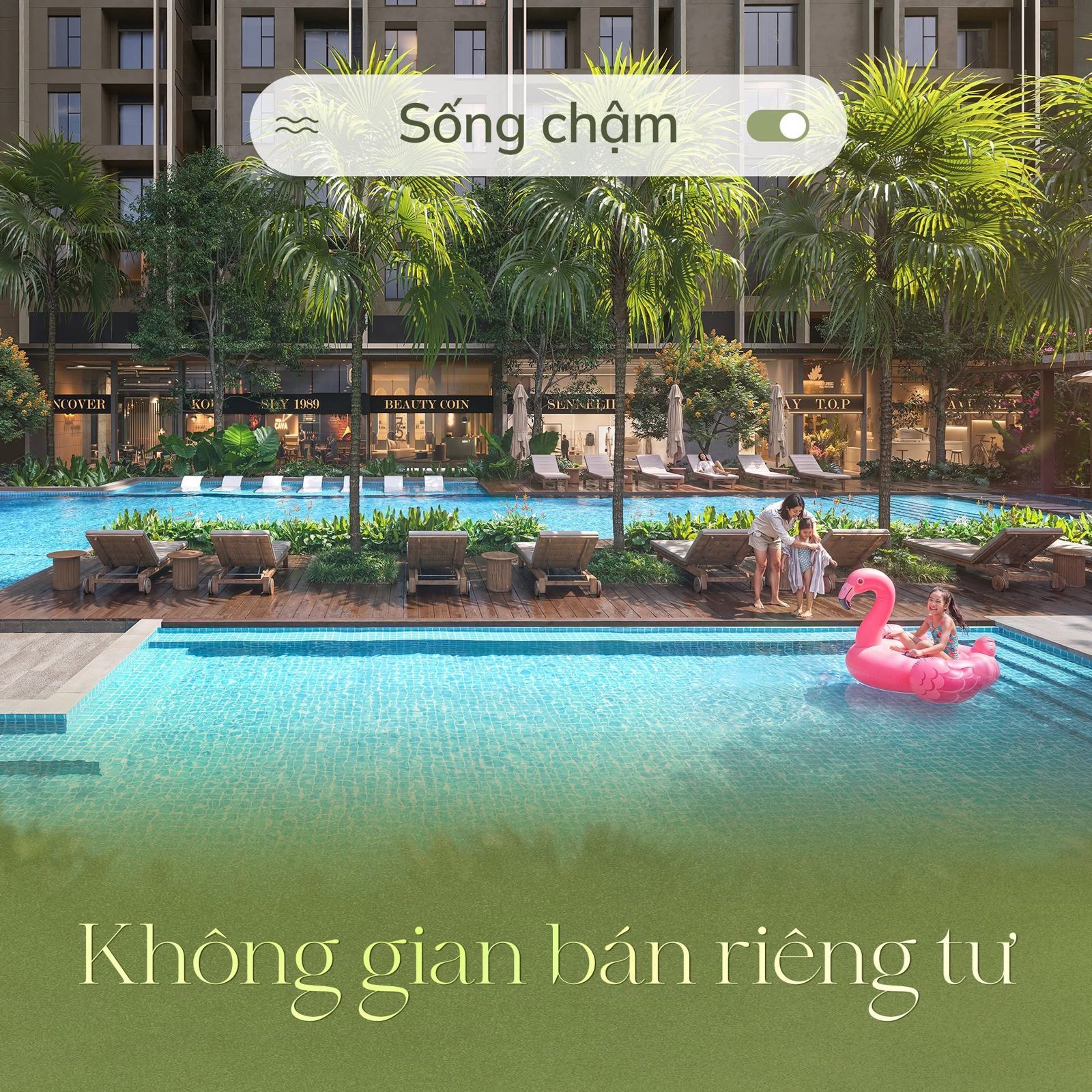 Không gian bán riêng tư bên hồ bơi
