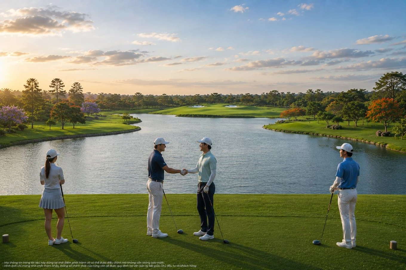 Golfer trên sân golf ven hồ tại Vịnh Tiên