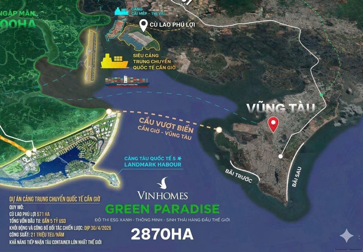 Bản đồ kết nối Cần Giờ với Vũng Tàu và các trục liên vùng
