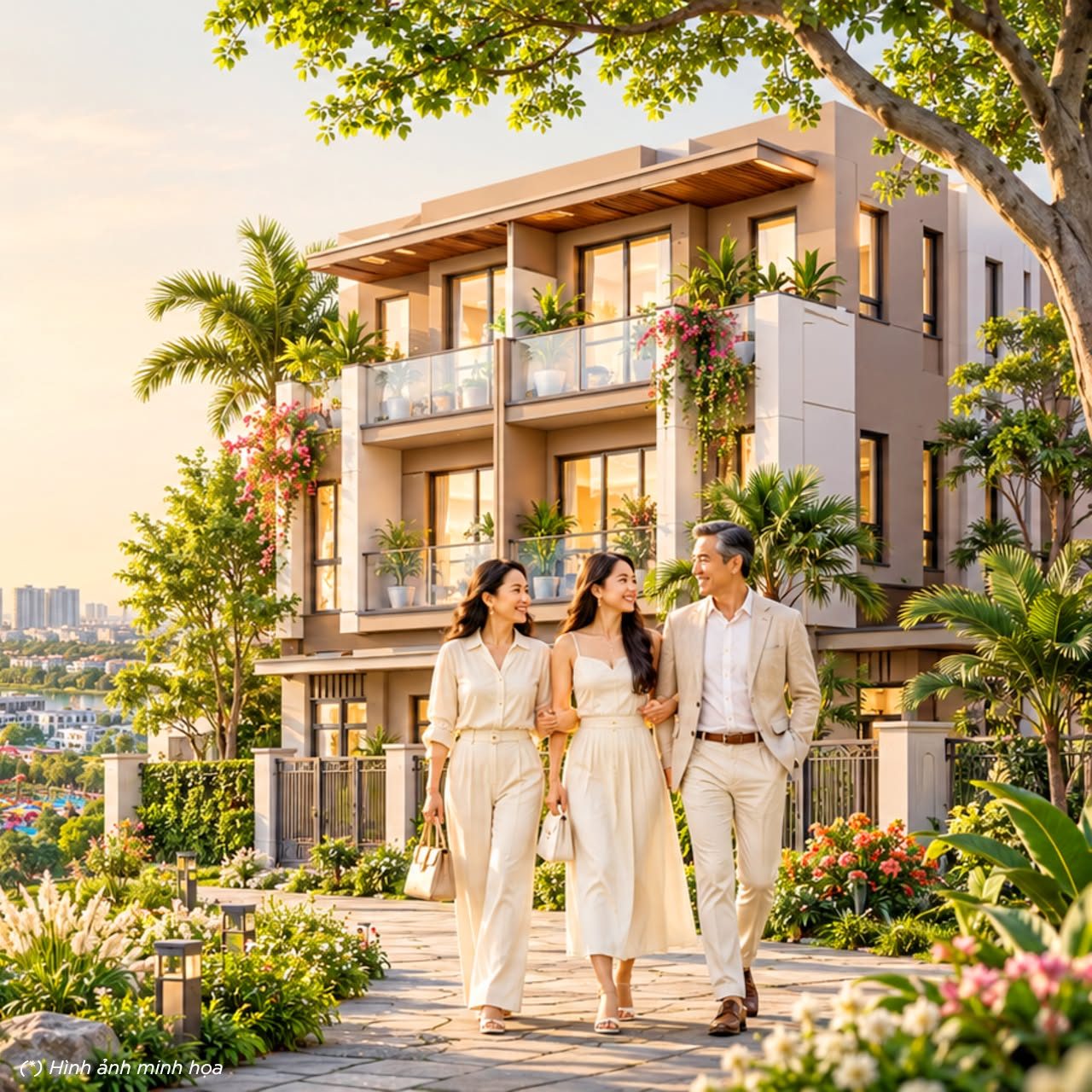 Gia đình trước nhà phố
