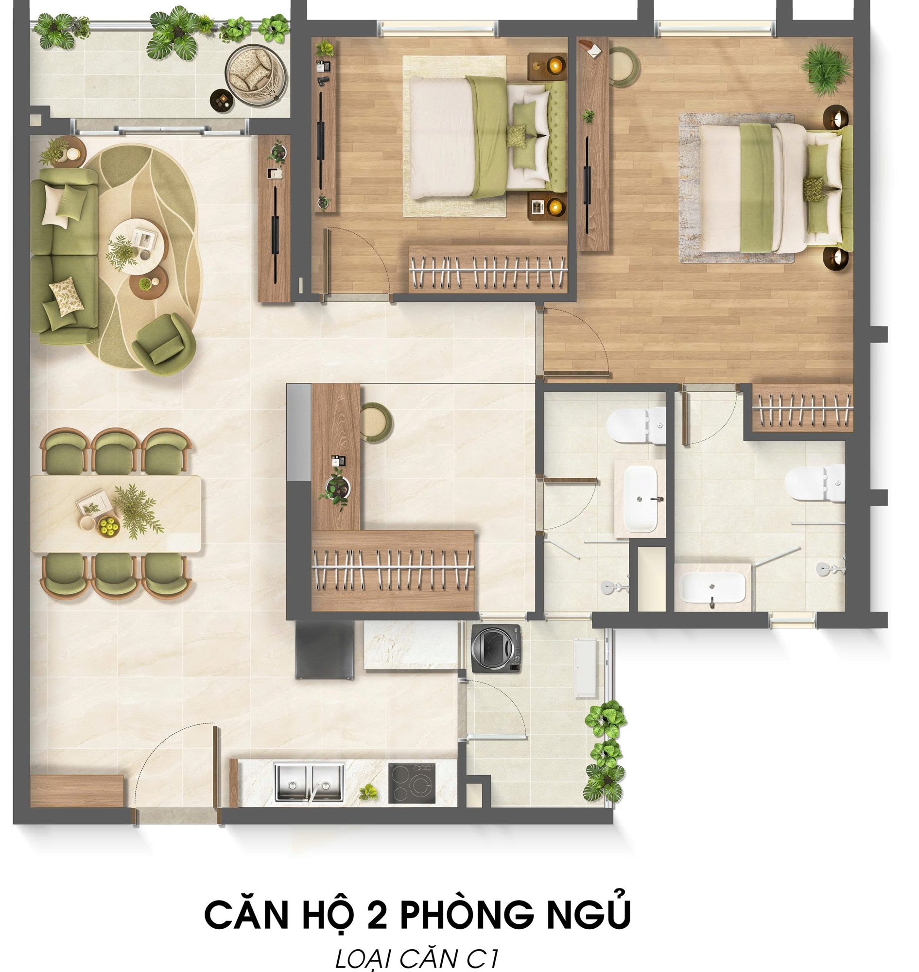 Layout căn 2pn-C1-95m2 Căn 2pn,95m2 - Imperia Sensa Park