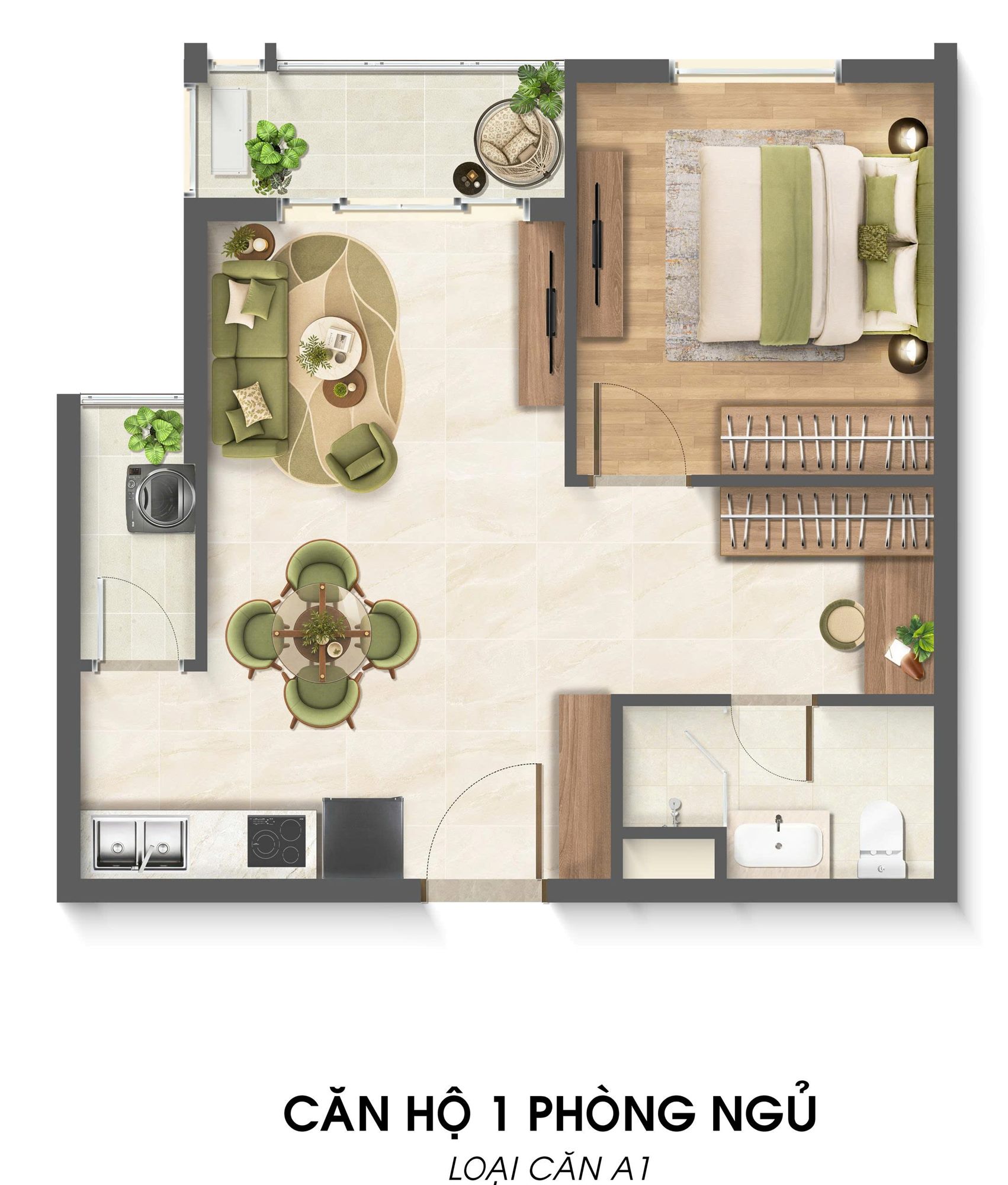 Layout căn 1pn+A1-52m2 Căn 1pn+, 52m2 - Imperia Sensa Park